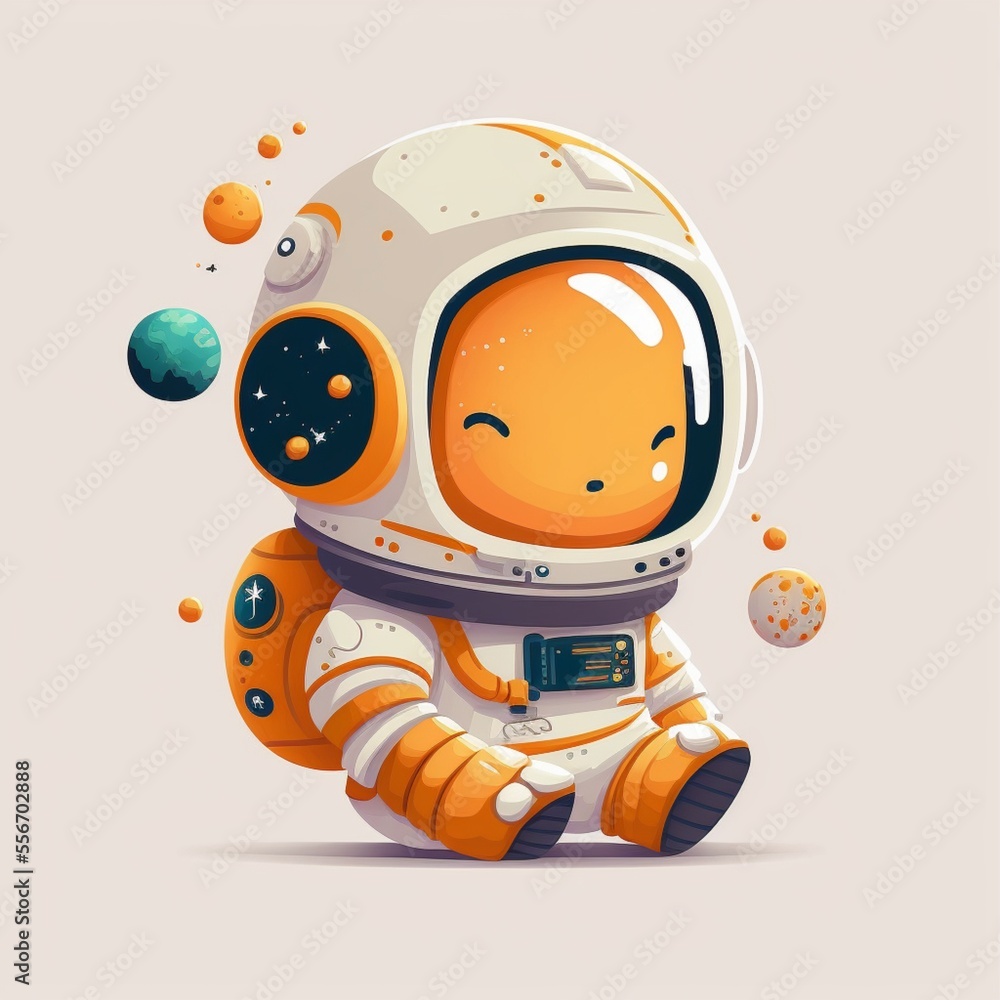 digital illustration cute astronaut sitting with planet