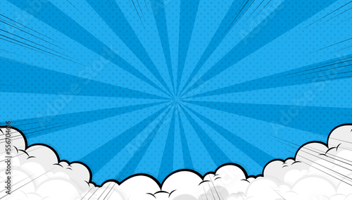 Comic cartoon blue background with cloud