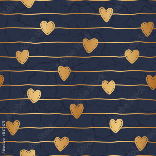 Heart seamless pattern. Repeating love background. Modern gold pack. Repeated hearts printed. Contemporary golden wallpaper for design paper wrapping, prints. Repeat wrap printing. Vector illustration photo