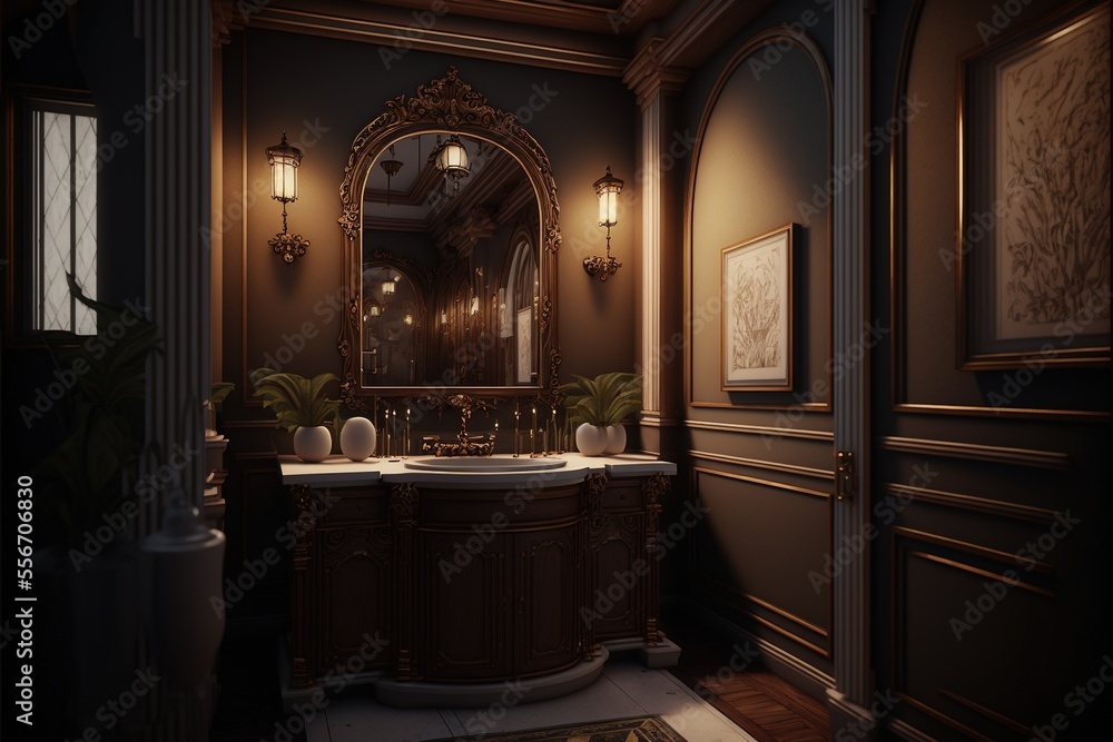 Vintage luxury bathroom interior design with retro style furniture ...
