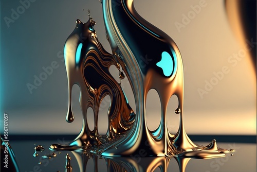 a computer generated image of a liquid apple logo and a liquid apple logo on a reflective surface with a reflection., generative ai photo