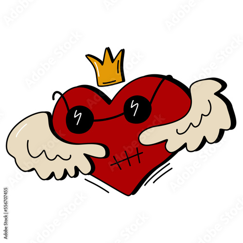 Valentine's Day heart with crown. Vector hand drawn illustration.