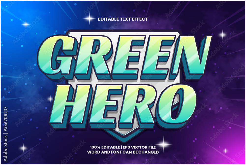 Green Hero Editable Text Effect Cartoon Style