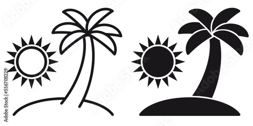 ofvs280 OutlineFilledVectorSign ofvs - island vector icon . palm tree sun sign . logo design . tropical beach . isolated transparent . black outline and filled version . AI 10 / EPS 10 / PNG . g11620