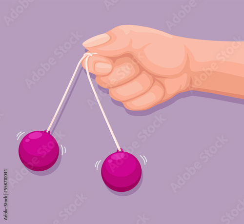 Hand holding Latto-latto or clackers ball toy symbol cartoon illustration vector