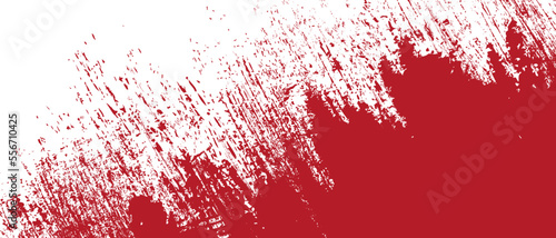 Red brush stroke background. Red ink splash on backdrop. Brush background for wallpaper, paint splatter template, dirt banner, watercolor design, dirty texture. Trendy brush background, vector