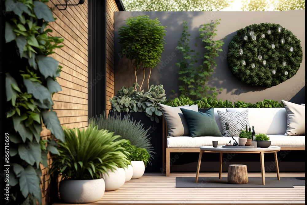 Home design table and chairs in garden by Generative AI Home design table and chairs in garden by Generative AI