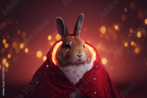 rabbit wearing Hanfu. Chinese lunar new year. Generative AI © Gasia