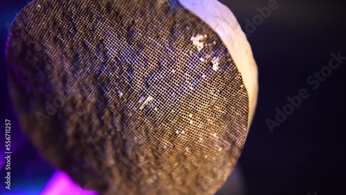 Used, destroyed, with deformation. Filter of harmful emissions, catalyst from the vehicle. detail close up view. Material containing precious metals. Muffler of the exhaust system. 