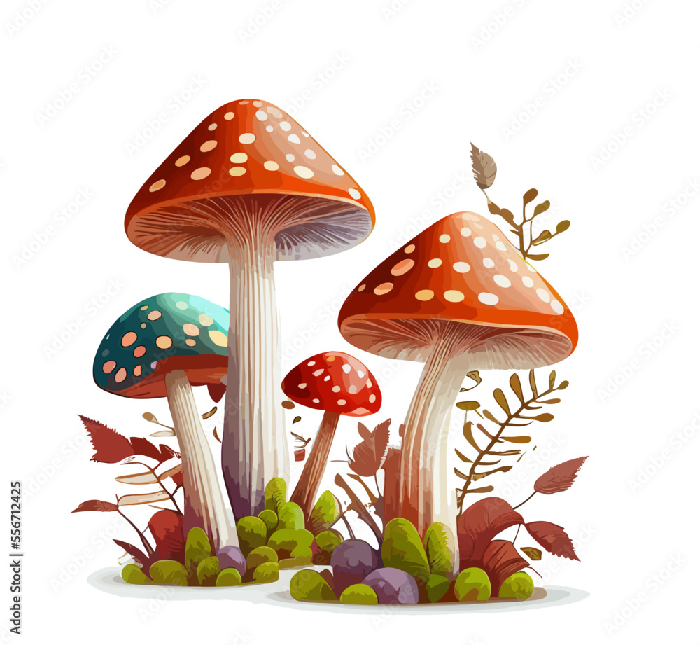 Cartoon mushrooms. Vector illustration, print for background, print on