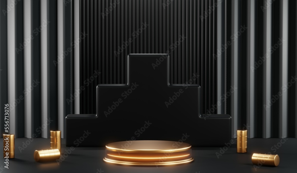 3D rendering of blank product background for cream cosmetics Modern black podium background 3D rendering of blank product background for cream cosmetics Modern black podium background