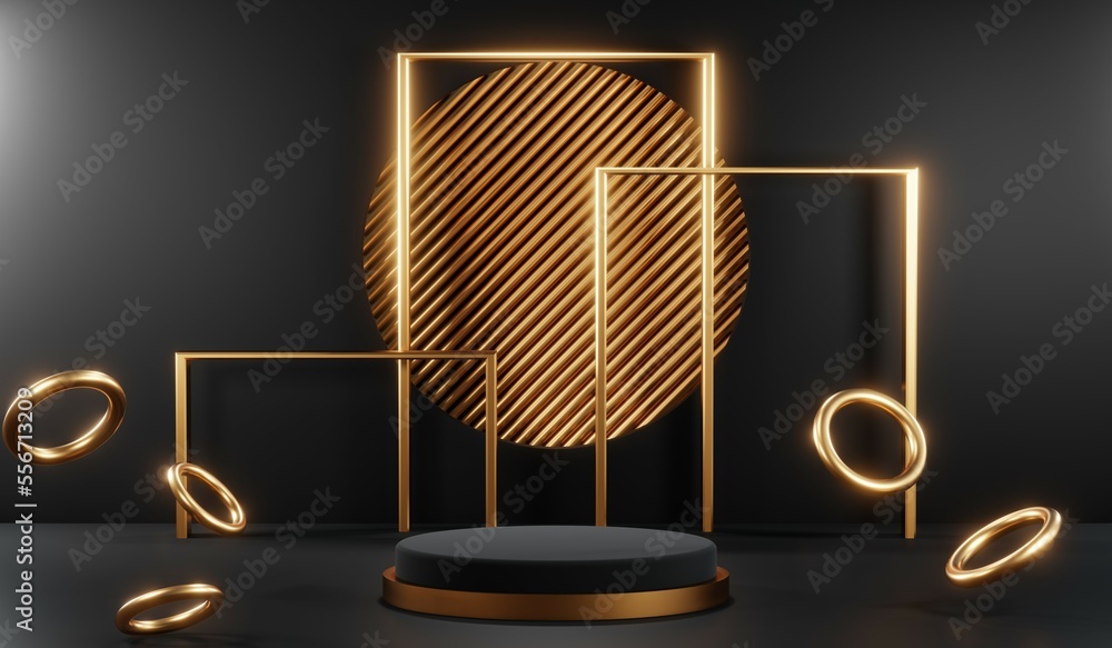 3D rendering of blank product background for cream cosmetics Modern black podium background 3D rendering of blank product background for cream cosmetics Modern black podium background