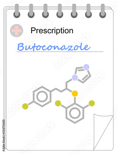 Medical prescription pad. Simplified formula icon of butoconazole. photo