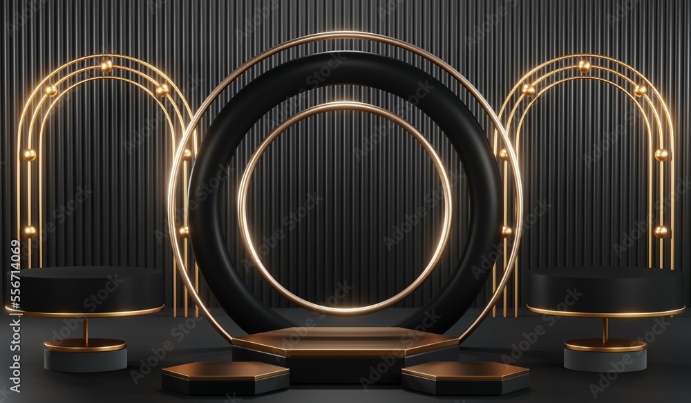 3D rendering of blank product background for cream cosmetics Modern black podium background 3D rendering of blank product background for cream cosmetics Modern black podium background