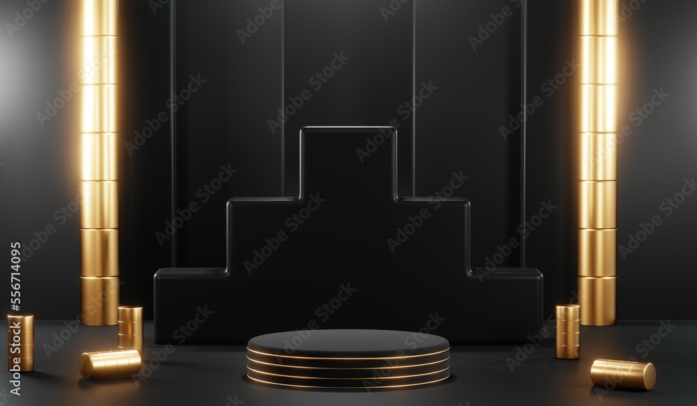 3D rendering of blank product background for cream cosmetics Modern black podium background 3D rendering of blank product background for cream cosmetics Modern black podium background