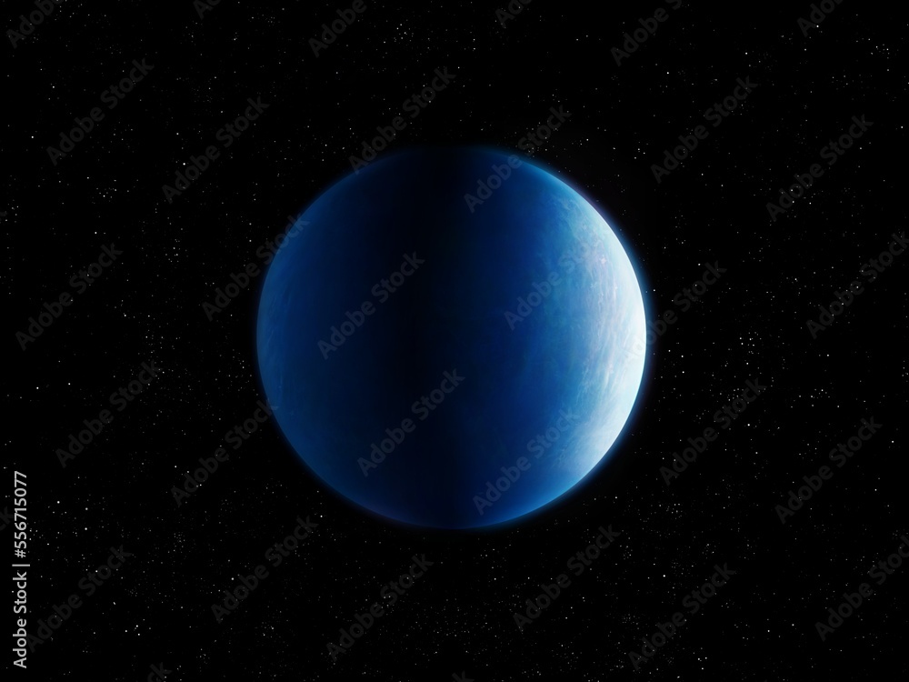 Realistic exoplanet in far space, beautiful Earth-like planet, extrasolar planet covered with clouds.