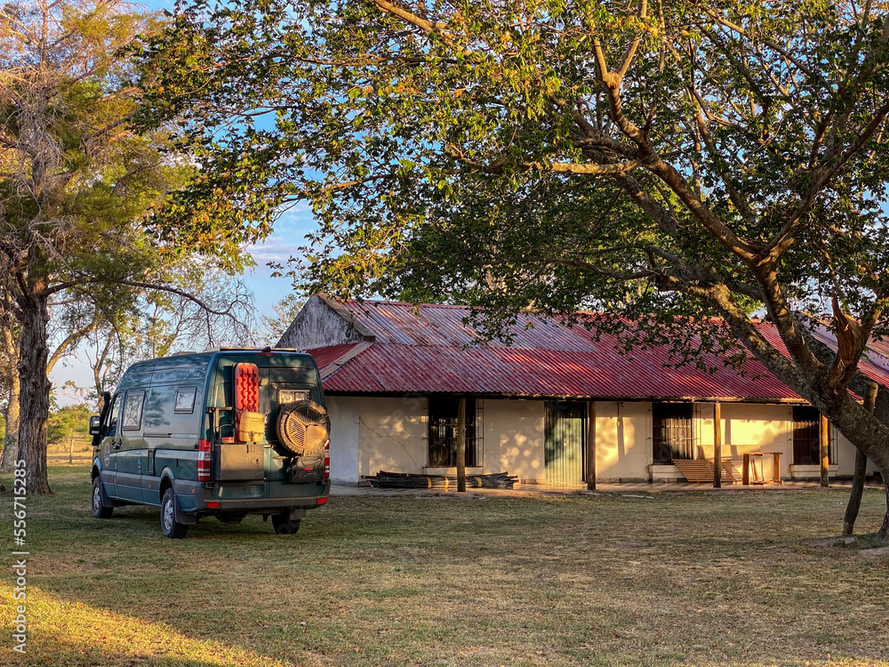 A campervan in a typical Argentine farm house