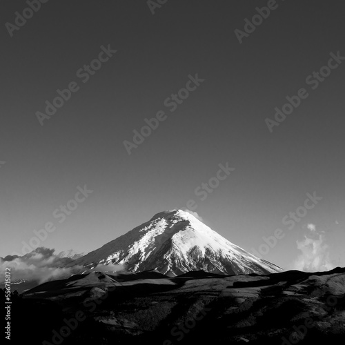 Light volcanic activity of the Cotopaxi volcano in black and white, Cotopaxi national park, Quito, Ecuador. © SL-Photography
