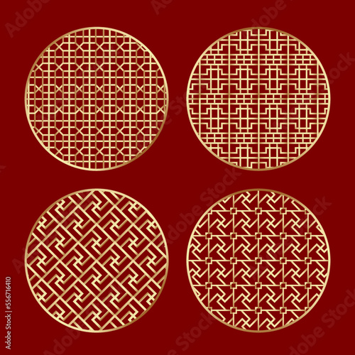 Set of Traditional Chinese decorative ornament. Oriental pattern symbol. © bombomtea