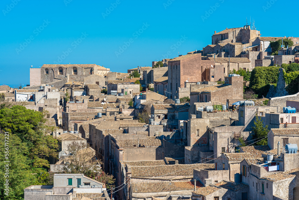 The small town of Erice, with its stone houses and narrow, picturesque alleys and churches, located on a mountain in west Sicily. Phoenicians and Greeks settled the town already in prehistoric times