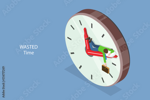 3D Isometric Flat Vector Conceptual Illustration of Wasted Time, Burnout and Exhaustion at Work