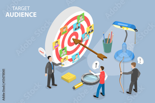 3D Isometric Flat Vector Conceptual Illustration of Target Audience, Selecting Group to Optimize ADs