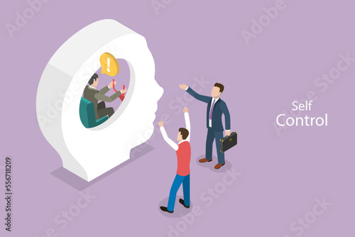 3D Isometric Flat Vector Conceptual Illustration of Self-Control, Taking control to Improve Self