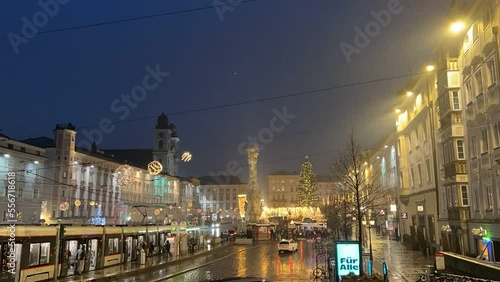 time lapse of Linz main square with christmas market