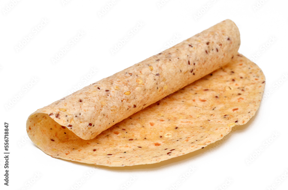 rolled thin latin flat bread on white background close up rolled thin latin flat bread on white background close up