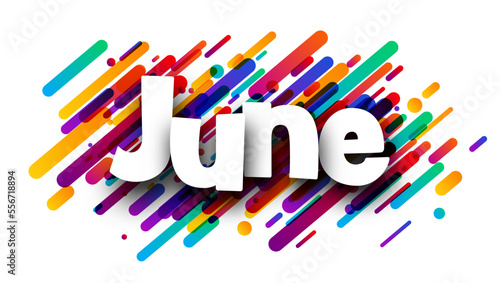 June word over colorful brush strokes background.