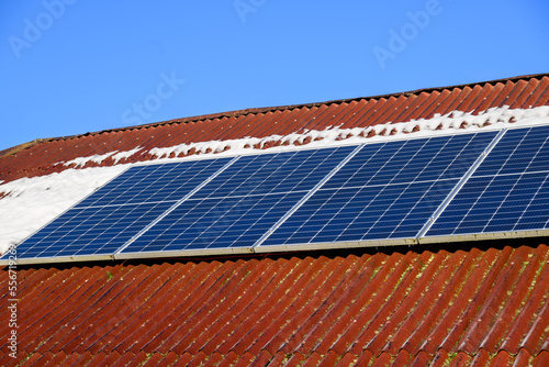 Solar panels in winter sun.