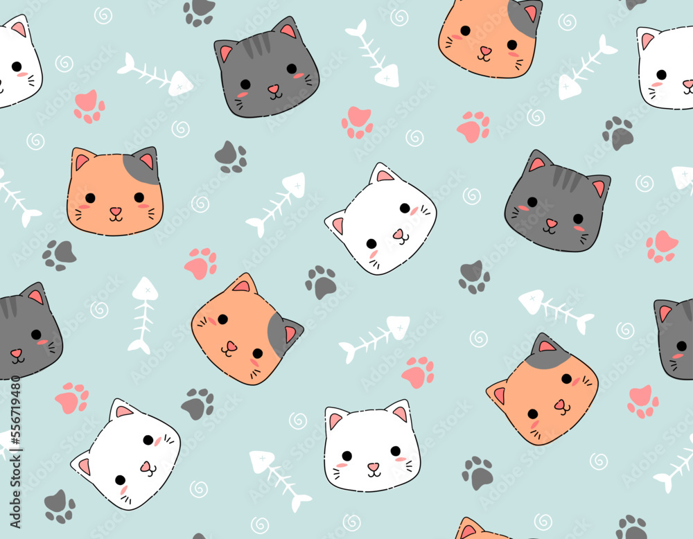 Fototapeta premium Cute Cat seamless pattern 