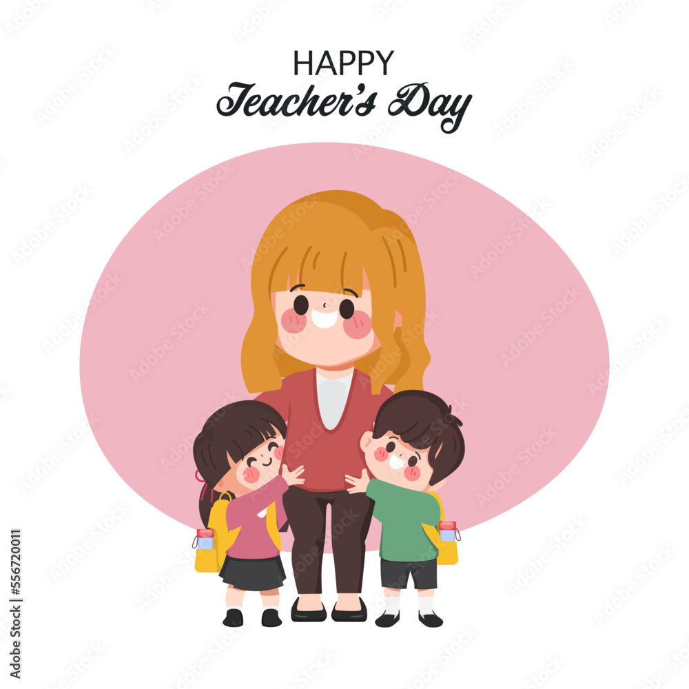 Happy Teacher's day with cartoon student and teacher. Happy Teacher's day with cartoon student and teacher.