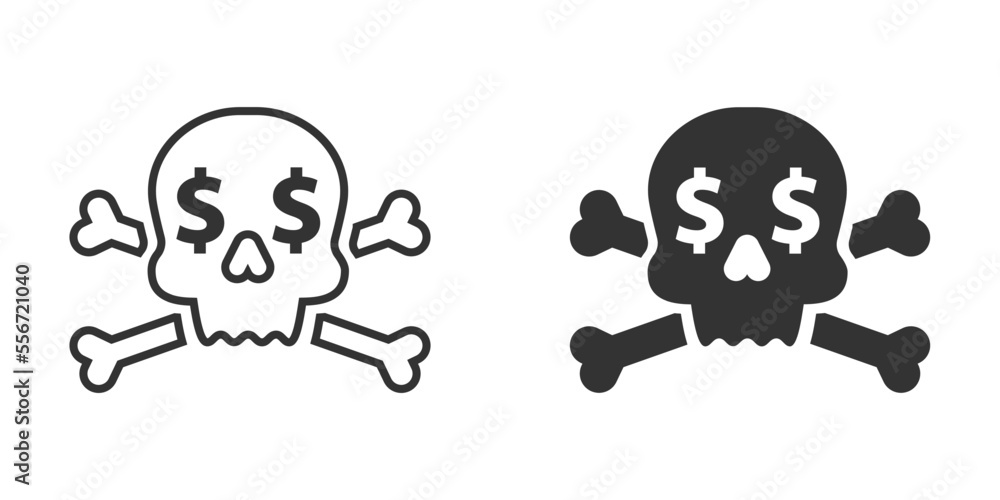 Crossbone with dollar signs for eyes. Vector illustration. Crossbone with dollar signs for eyes. Vector illustration.