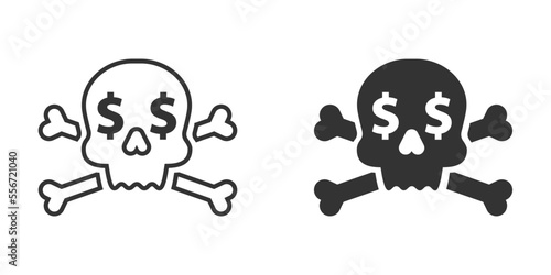 Crossbone with dollar signs for eyes. Vector illustration.