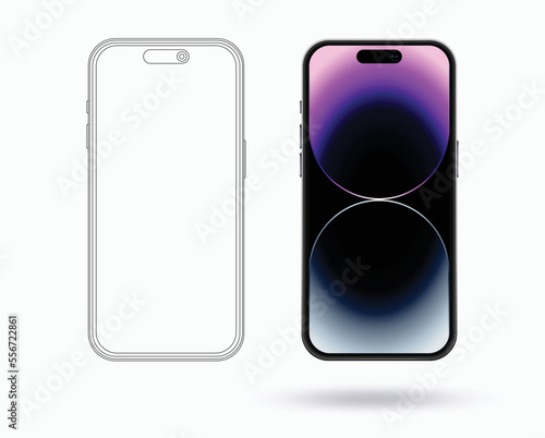 Mockup smart phone 14 generation vector and line drawing scheme. Clipping Path for web site design or mobile app demonstration.