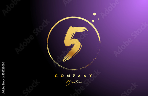 golden golden 5 number letter logo icon design with dots and circle. Grunge creative gradient template for company and business