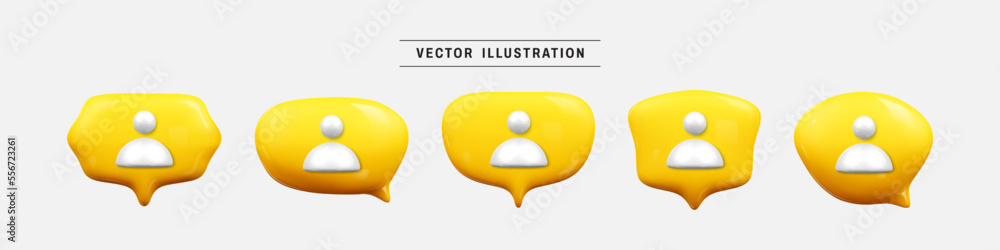 Speech bubble with human profile 3d icon set. realistic design elements ...