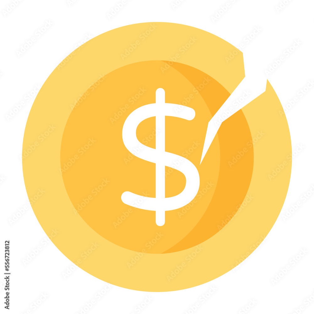 Flat icon of broken coins depicting concept of devaluation Flat icon of broken coins depicting concept of devaluation