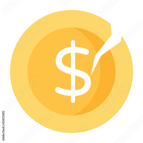 Flat icon of broken coins depicting concept of devaluation