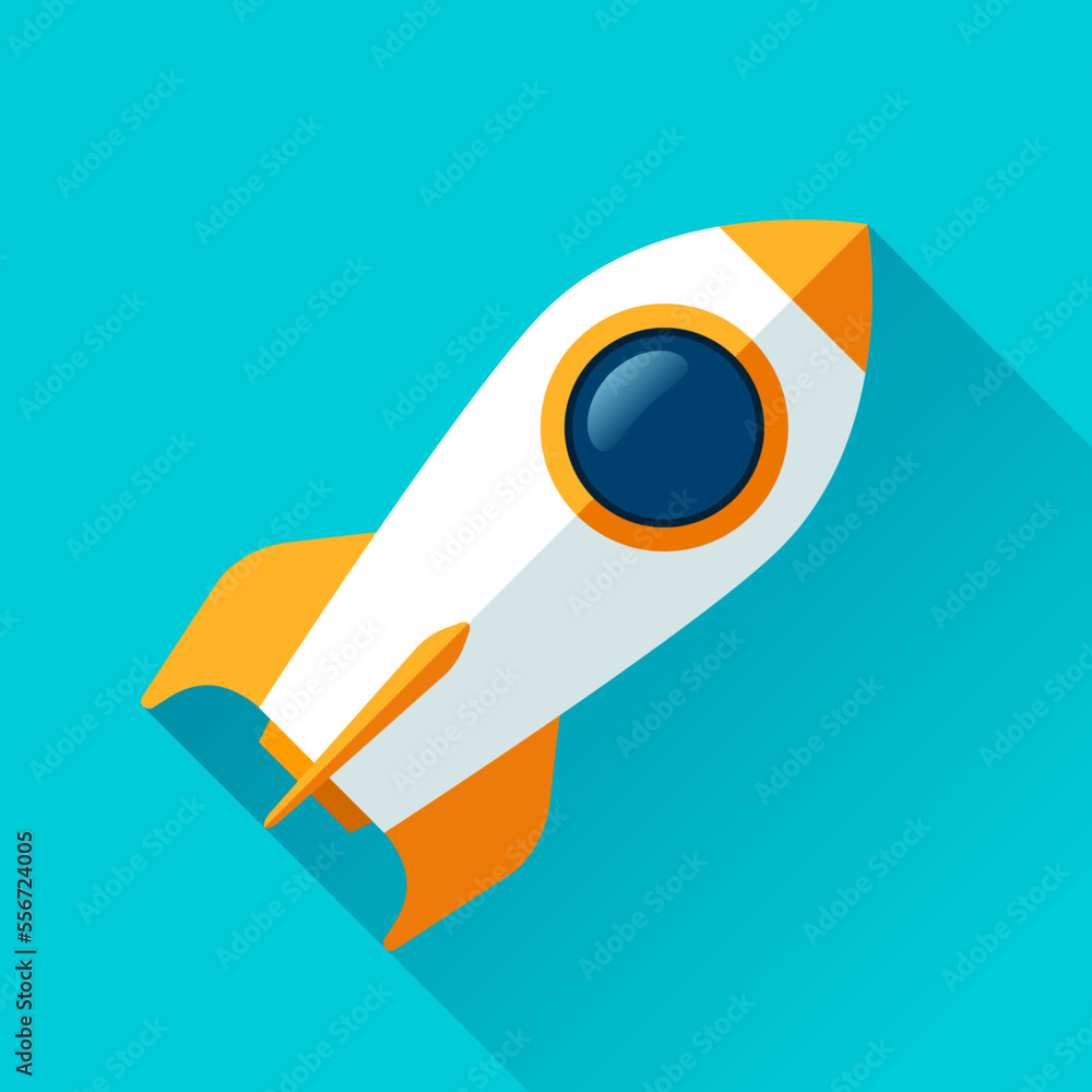 Rocket ship icon in flat style. Spacecraft on color background. Start up illustration. Vector design object for you project Rocket ship icon in flat style. Spacecraft on color background. Start up illustration. Vector design object for you project