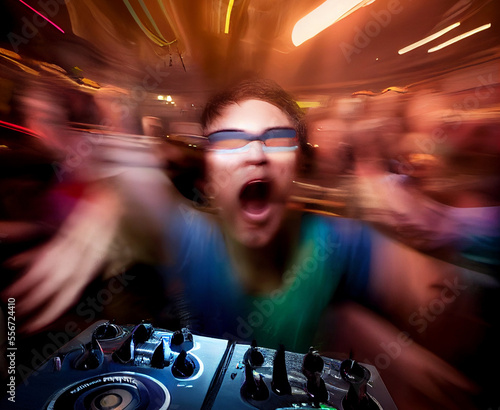 DJ works at disco. Long exposure images. © Ivan