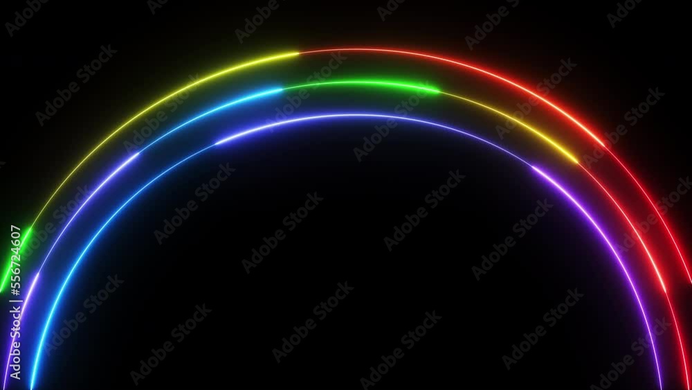 Neon glowing laser beam, curve lines, rainbow in the night sky, looping animation, 4K footage Neon glowing laser beam, curve lines, rainbow in the night sky, looping animation, 4K footage