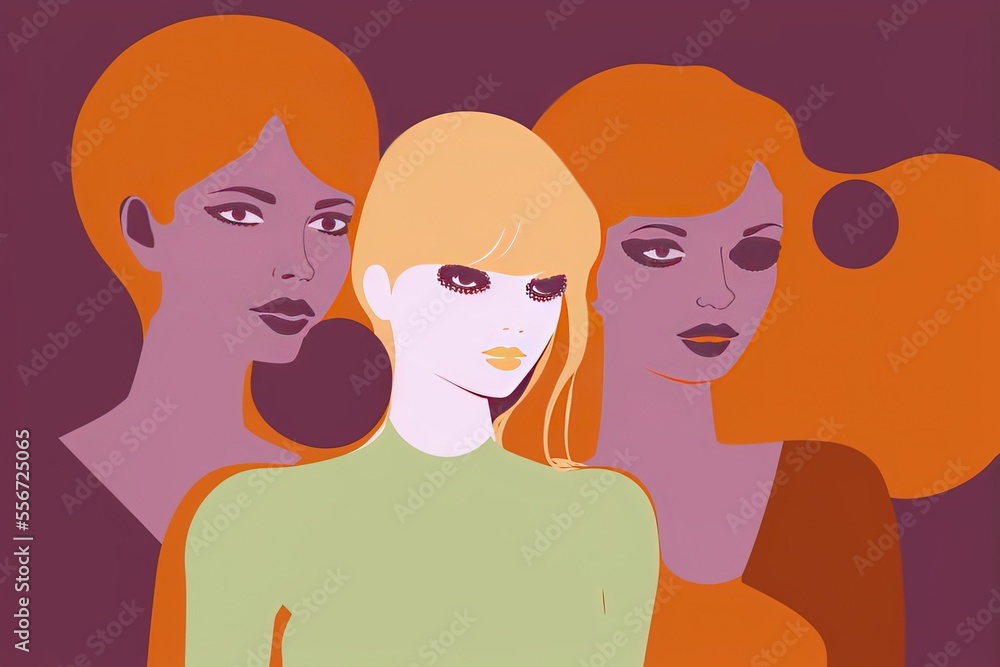 Group of friends, girlfriends, flat vector style, CMYK pastel colors, illustration made with Generative AI
