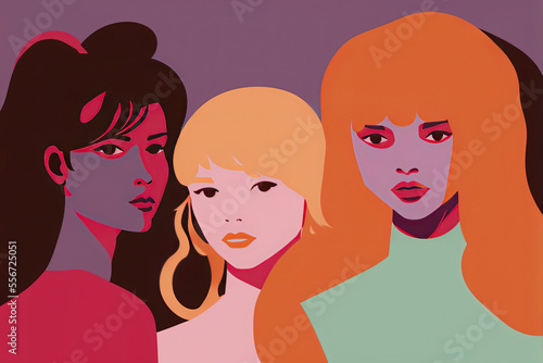 Group of friends, girlfriends, flat vector style, CMYK pastel colors, illustration made with Generative AI 