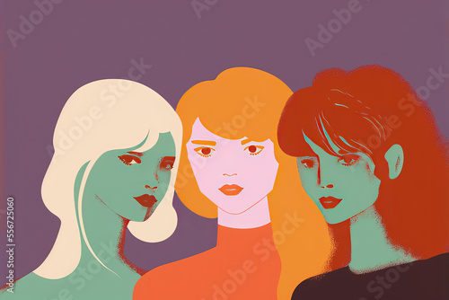 Group of friends, girlfriends, flat vector style, CMYK pastel colors, illustration made with Generative AI 