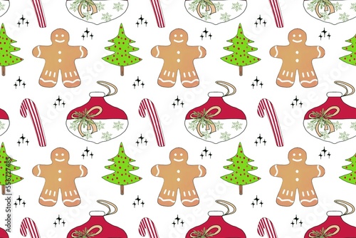 Fototapeta Naklejka Na Ścianę i Meble -  Seamless Christmas pattern. Design with cookies and Christmas elements for textile and packaging paper