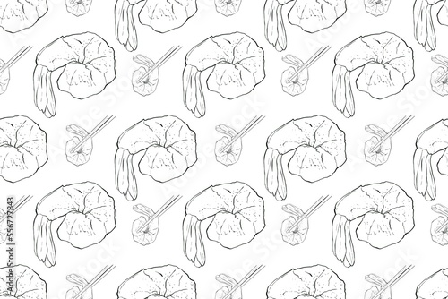 Seafood seamless pattern with shrimps  fish salmon and shrimp. Hand drawing illustration  white background