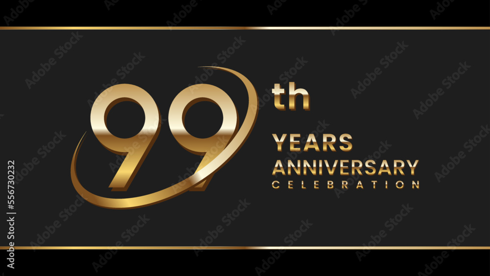 99th anniversary logo design with gold color ring and text. Logo Vector Illustration 99th anniversary logo design with gold color ring and text. Logo Vector Illustration