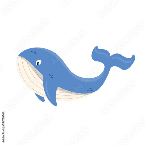 Cartoon whale isolated on white background. Cute whale. Whale sea animal. Vector stock
